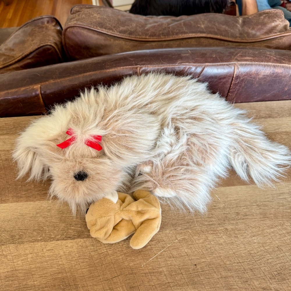 Vintage 90s Commonwealth Laying Dog with Birthing Puppy 1 baby plush toy stuffed